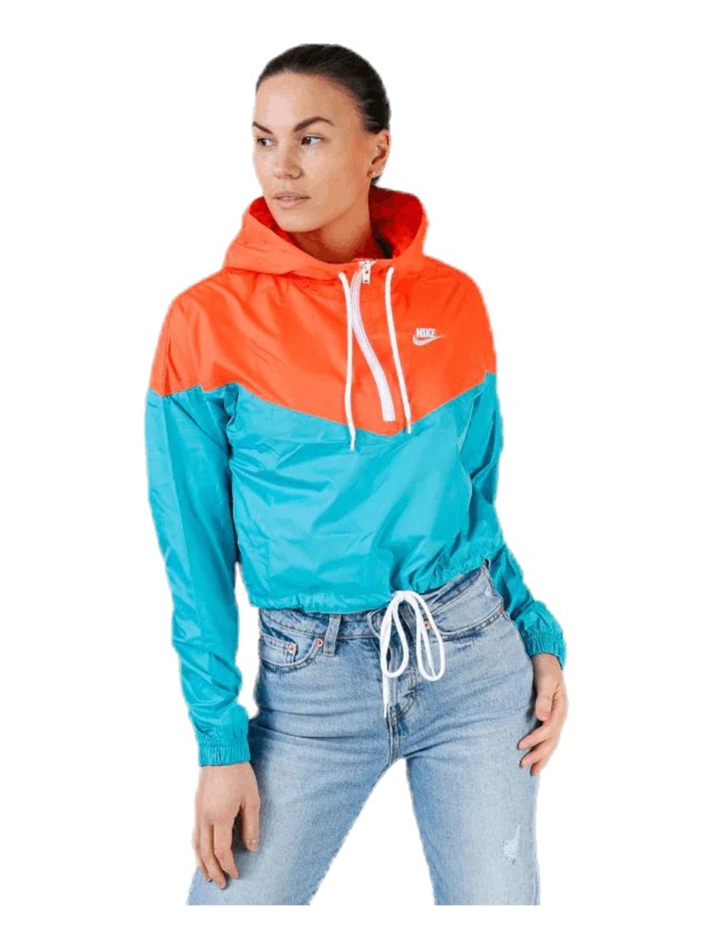 NIKE HERITAGE CROPPED WINDBREAKER JACKET ORANGE/TURQUOISE. Sz Medium.